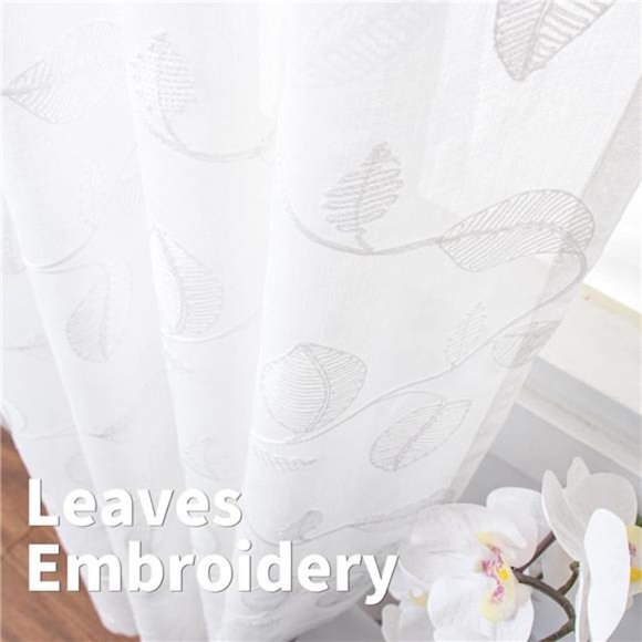 White Sheer Curtains for Living Room 84 Inch Length 2Panels Set, Light Filtering - Picture 4 of 7